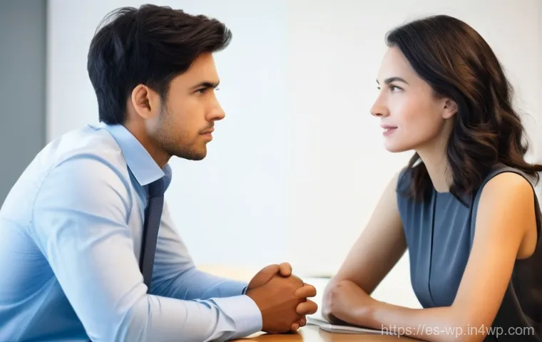 관점 전환을 통한 갈등 해결 방법 - **De-escalating Conflict Through Empathetic Listening:**
A vibrant, modern office setting or a c...