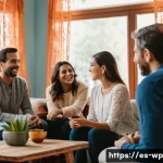 Home 18 관점 전환을 통한 관계의 개선 - A warm and inviting scene of a diverse group of Spanish-speaking adults engaging in a deep, empathet...
